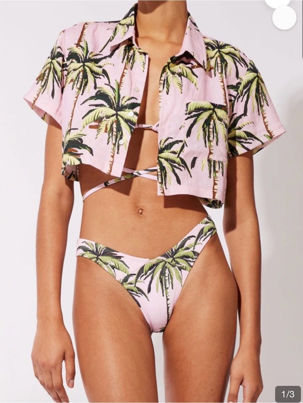 SOLID & STRIPED Pink Palm-Print Crop Top